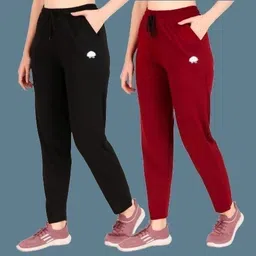 gaa Pack of 2 Women Solid Black, Maroon Track Pants-picture-39