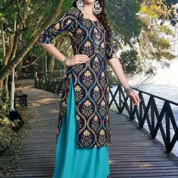 ethnicbasket Women Leheriya Crepe Straight Kurta With Attached Dupatta image 4