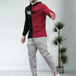 blive Men Night Suit Set Black, Red, Grey Printed, Colorblock image 3