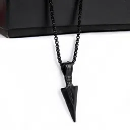 fashion frill Black Men Artificial Jewellery Necklace Arrow Pendant for Boys Black Silver Plated Alloy Chain image 4