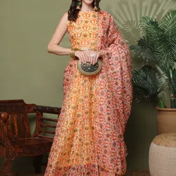 neudis Women Floral Print Flared Yellow Skirt image 5
