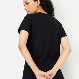 max Casual Regular Sleeves Self Design Women Black Top image 3