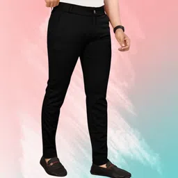 apm apparel Men Regular Fit Black Lycra Blend Trousers image 2