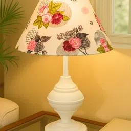 glowhere Farmhouse Matte Table Lamp, Rose Cone Fabric Shade for Bedroom & Living Table Lamp image 1