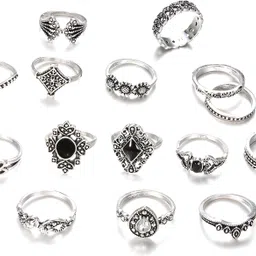 amazingkarts 15 Pcs Korean Style Silver Boho Midi Finger Ring Oxidized Set For Women Girl Metal Silver Plated Ring Set-picture-24