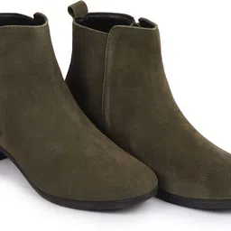 fausto Flared Heel Mid Top Suede Leather Zipper Closure Winter Chelsea Boots For Women image 2