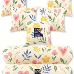 villagers Microfibre Bolster Pack of 7 Floral 5 Cushion and 2 Bolster-picture-40