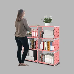 ftrxoy Carbon Steel Collapsible Bookshelf Space Saving 12-Shelf Book Rack Almirah Home Metal Open Book Shelf image 4
