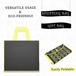 homestic Pack of 6 Smile Foldable Grocery/Shopping Bags For Women | Black Yellow & Purple Pack of 6 Grocery Bags image 4