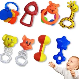 arizon 8-Piece Newborn Baby Rattle & Teether Toy Set | Colorful, Safe & BPA-Free Rattle-picture-18