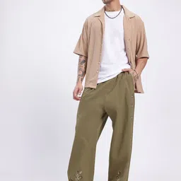 glitchez Men Relaxed Brown Polycotton Trousers image 4