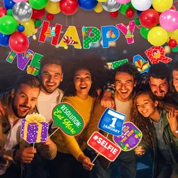 zyozyique Multicolor New Year Party Decorations,Banner,Photo Booth Props & Balloons (Pack of 51) image 5
