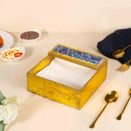 the home co. Mosaic Blue & Gold MDF Wood Tissue Holder image 1