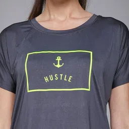 mkh Women Graphic Print Crew Neck Polyester Grey T-Shirt image 4