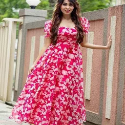 worldoffeshion Women Fit and Flare Pink Maxi/Full Length Dress-picture-12