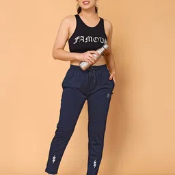 anand Women Solid, Self Design Dark Blue Track Pants-picture-27