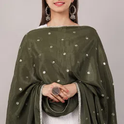 negchaar Poly Chiffon Embroidered Dark Green Women Dupatta image 2