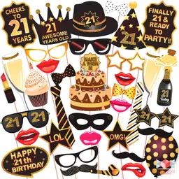 21th Birthday Photo Booth Party Props Brown & Golden , Birthday Party Decoration Photo Booth Board-image-75