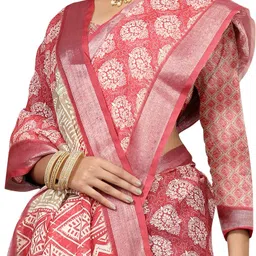 gajal Printed, Woven Kanjivaram Pure Cotton, Cotton Linen Saree image 5