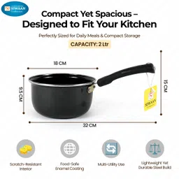 siwaan 2L Steel Saucepan with Enamel Coating & Handle Fry Pan 24 cm diameter 2 L capacity image 5