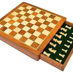 vanmaya Handmade Drawer Wooden Chess Board Set Made With Indian Rosewood (6INCH) 15.24 cm Chess Board image 2