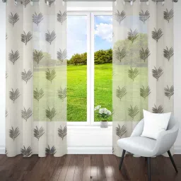 parda online Grey Polyster Floral 5ft Sheer Eyelet Window/Door (1 Pc) image 1