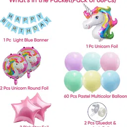 aniloons Unicorn Pastel Theme Birthday Party Decoration Set. image 2