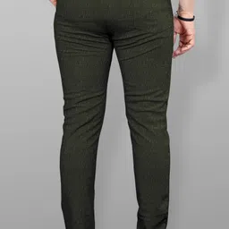 combraided Men Slim Fit Dark Green Lycra Blend Trousers image 2