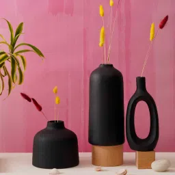 purezento Vase Decorative Kimono Set Of 3 Black Ceramic Vase image 1