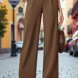 Women Loose Fit Brown Lycra Blend Trousers-image-1