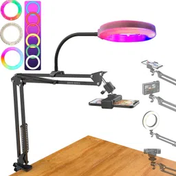 BROLAVIYA Mobile Stand New 3D LED 6 Inch RGB Ring Light, 2 Way Base Clamp, 1/4" Ball Head Mobile Holder-image-25