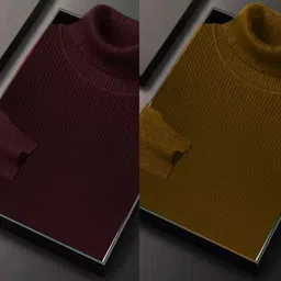 oishee Men Solid High Neck Maroon, Yellow Sweater-picture-45