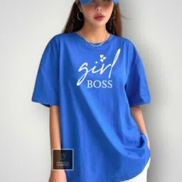 hivewear Women Printed Round Neck Cotton Blend Blue T-Shirt-picture-23