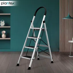 plantex Ladder for Home/Anti-Skid Strong Foldable Wide 4 Step Ladder-(White-Apex) Steel Ladder-picture-28