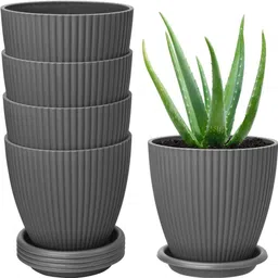techhark Round Flower Pots with tray for Home & Decoration Planters, Terrace, Garden Etc Plant Container Set-picture-12