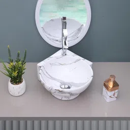 hisre Small Corner Ceramic Wash Basin for Bathroom | Wall Mounted Sink(16x 13x 5 Inch) G3902 Wall Hung Basin image 4