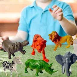 chutti toys Wild Animal Toys Rubber – Lion, Tiger, Elephant, Rhinoceros, Zebra, Hippo image 3