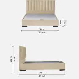 arra Jacklin Velvet Upholstered Queen Size Bed In Beige Color with Hydraulic Storage image 2