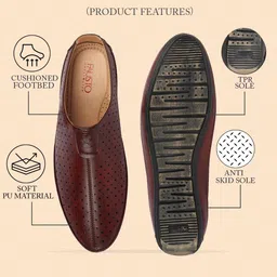 fausto Ethnic Festive Fashion Wedding Comfort Lightweight Back Open Jutis and Mojaris For Men image 3