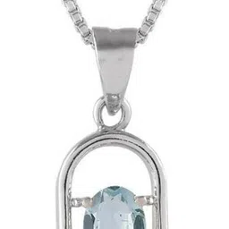 Femme Jam 925 Sterling Silver Natural Blue Topaz Gemstone Pendant & Chain for Women & Girl Topaz White Gold Pendant-picture-37