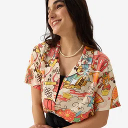 the souled store Women Regular Fit Printed Lapel Collar Casual Shirt-picture-12