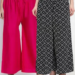 GRACIT Women Pack of 2 Pink & Black Printed Flared Ethnic Palazzos-image-39