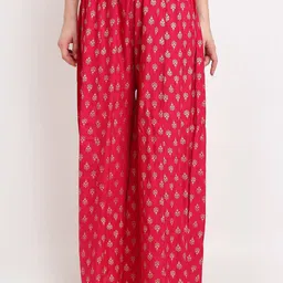 GRACIT Women Pink & Orange Set of 2 Ethnic Motifs Printed Knitted Palazzos image 2