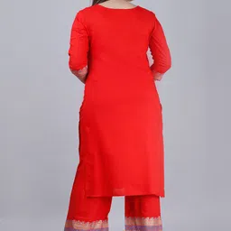 MAUKA Women Red Printed Kurta with Palazzos image 2