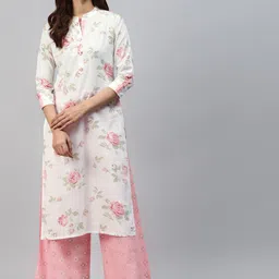 KALINI Floral Printed Mandarin Collar Pure Cotton Kurta with Palazzos-picture-40