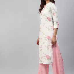 KALINI Floral Printed Mandarin Collar Pure Cotton Kurta with Palazzos image 2