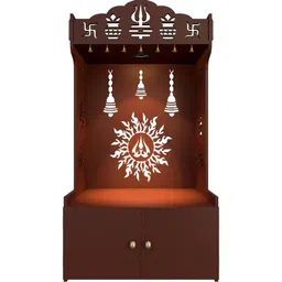 homscape Surya Chakra Mdf Wood Temple With Spacious Shelf Inbuilt Focus Light Brown image 5