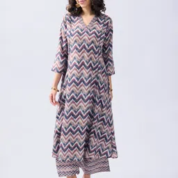 KALINI Printed Cotton V-Neck Tunic Top With Flared Palazzos Co-Ords image 1