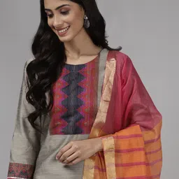 Indo Era Women Grey Yoke Design Regular Kurta with Palazzos & With Dupatta image 1