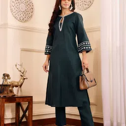 Varanga Embroidered Straight Sequinned Kurta with Palazzos image 1